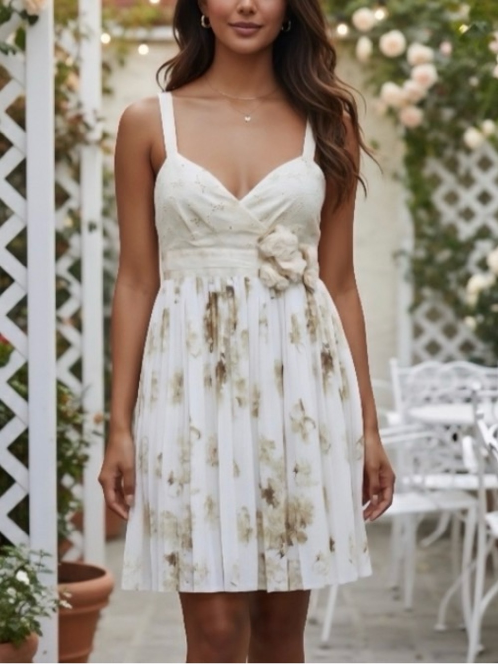 Deletta by Anthropologie Ivory Floral Mini Dress
